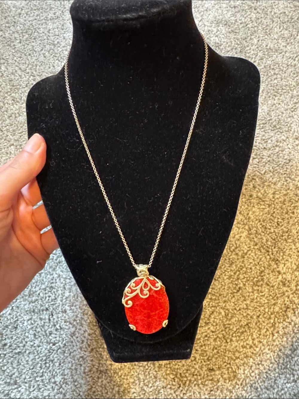 Sterling Silver Necklace with Red Pendant
